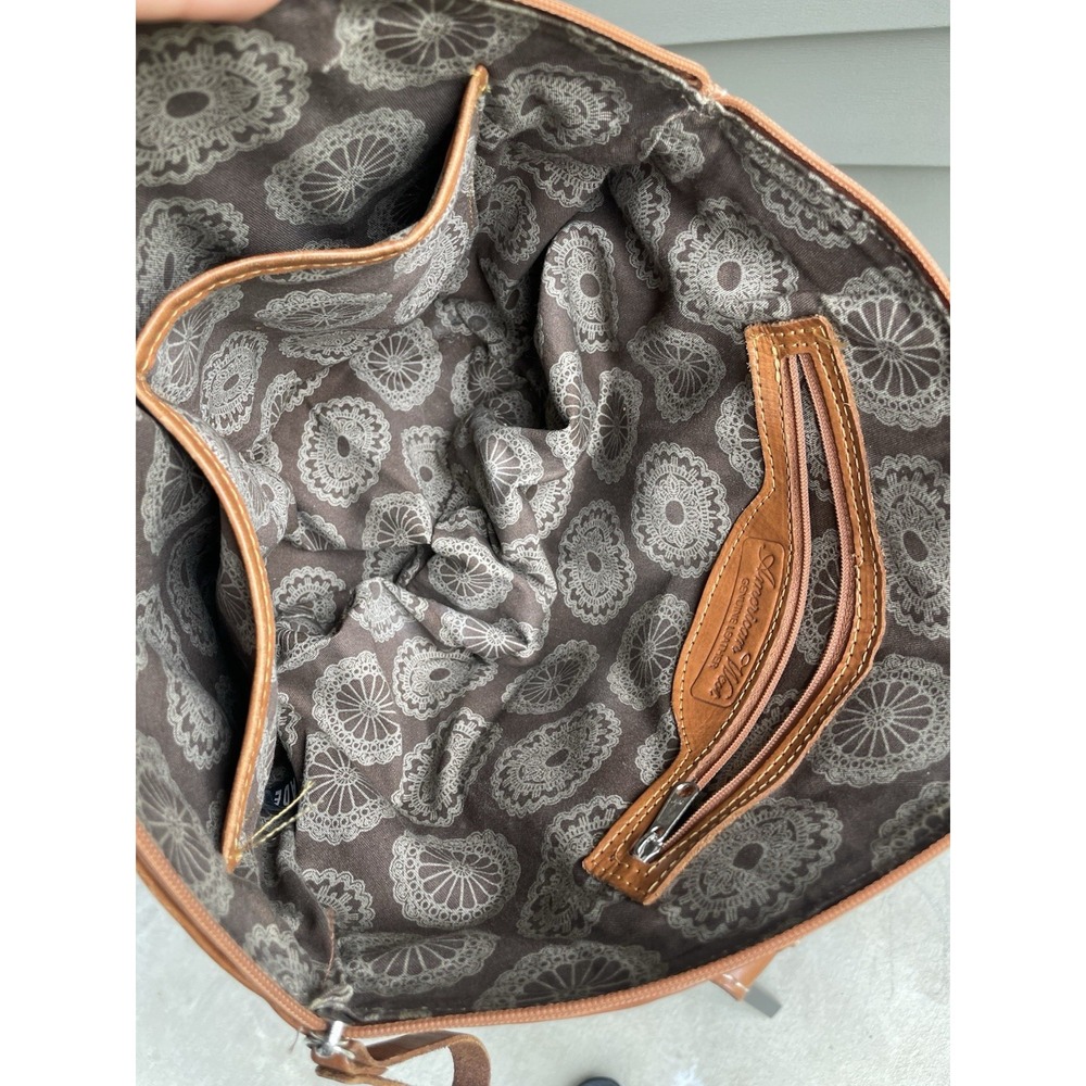 American West Embossed Tooled Leather Western Style Brown Tan Handbag Purse Bag - Picture 16 of 16